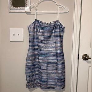 superdown Iridescent Striped Mini Dress in Blue, Purple, Silver